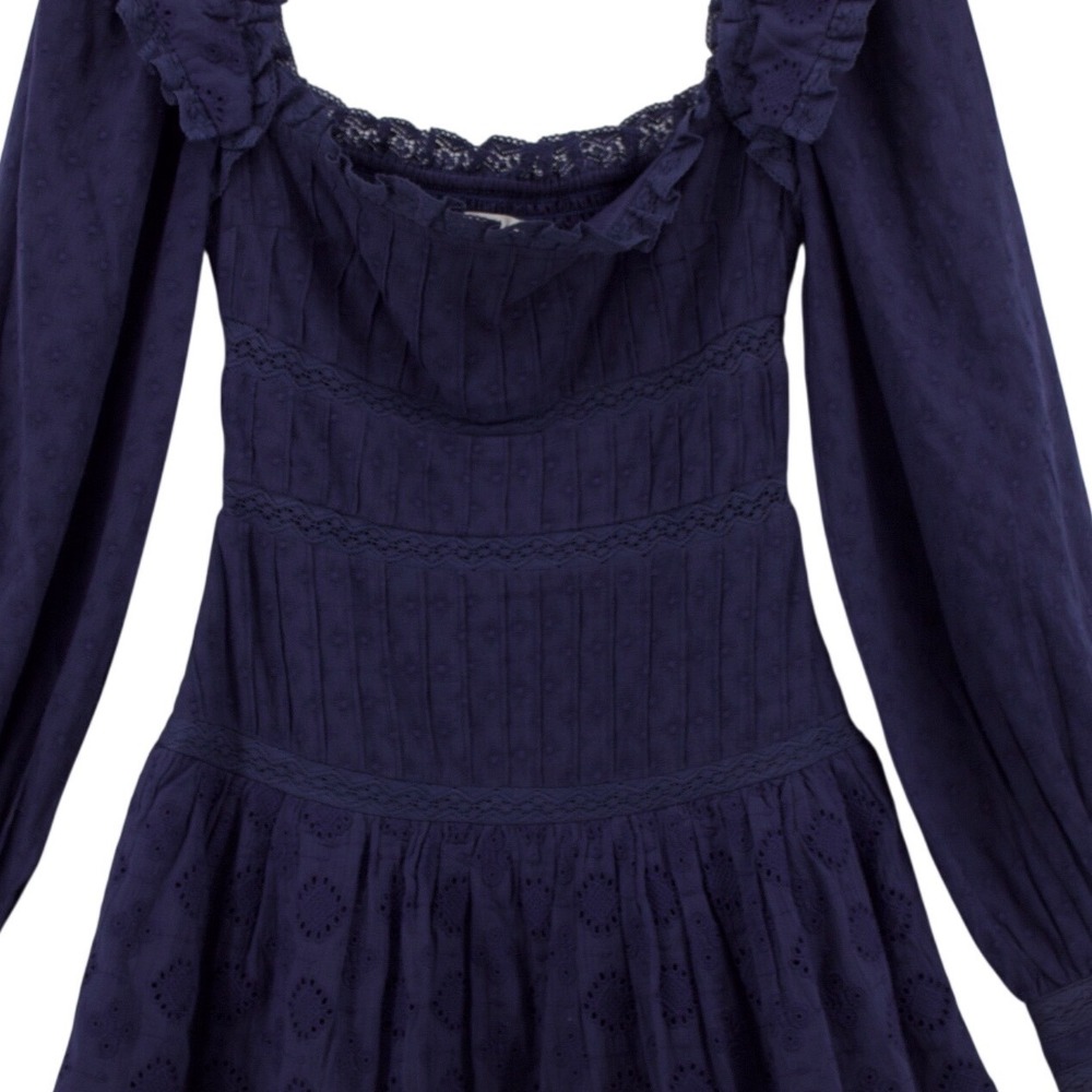 Tularosa Revolve Renee Mini Dress XS Navy Blue Smocked Romantic Cottagecore Boho - Picture 5 of 15